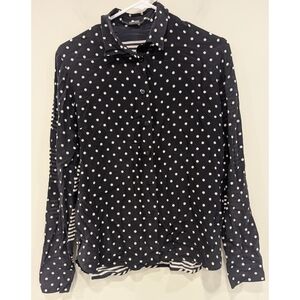 Stella McCartney Black White Polka Dot Striped Long Sleeve Silk Top Size 12